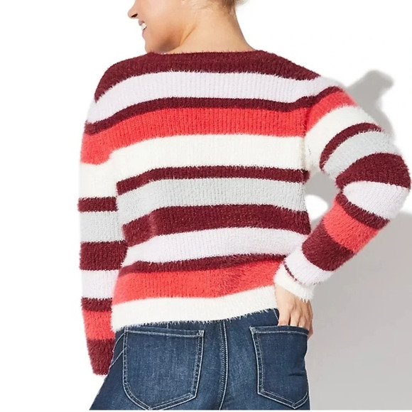 Stripe Eyelash Sweater Fuzzy Crewneck Long Sleeve Size Extra Small - Picture 2 of 11